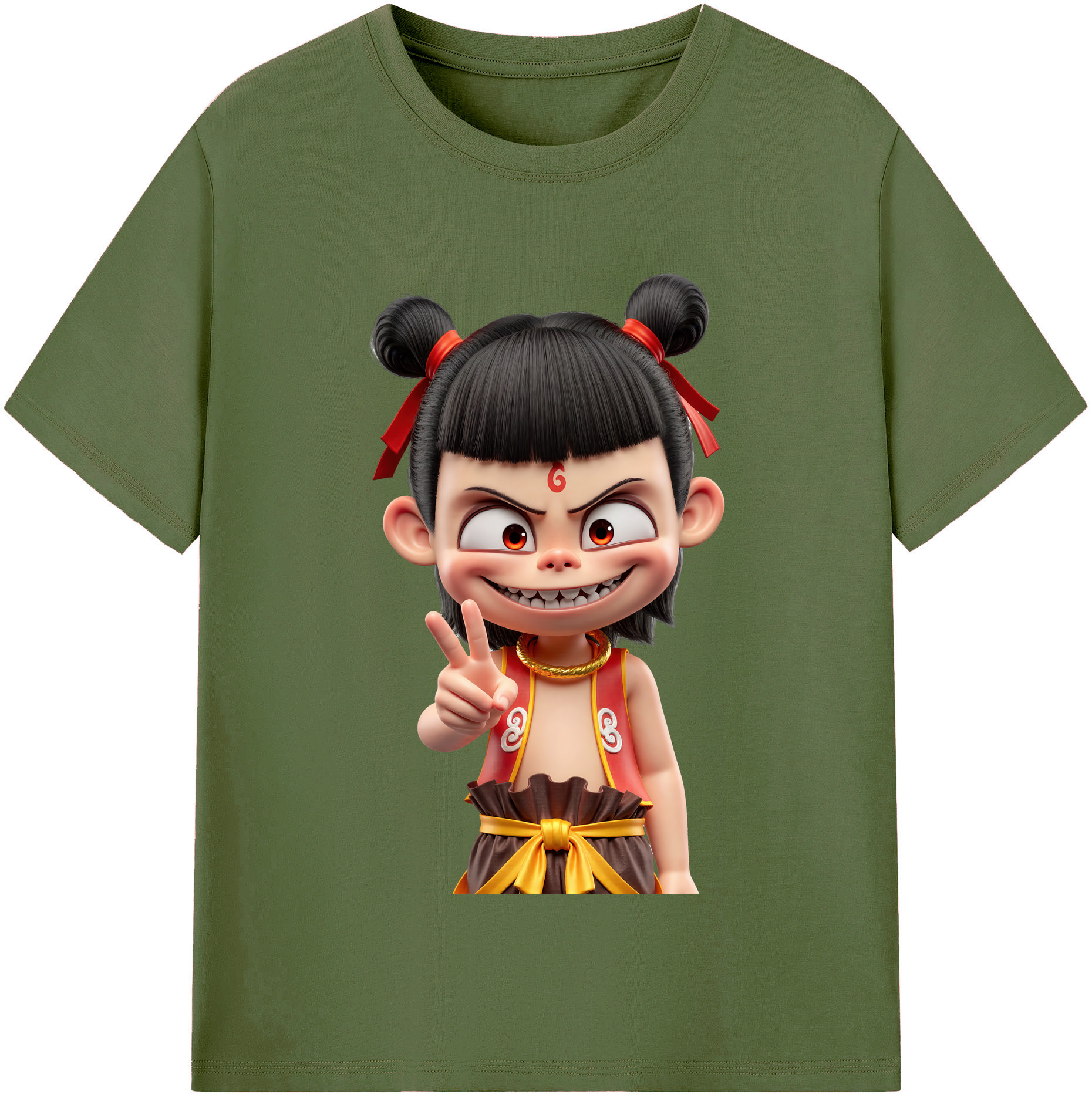 （画像用） Ne Zha 2 ナタ 魔童の大暴れ 綿100％半袖Tシャツ（フロントプリント）